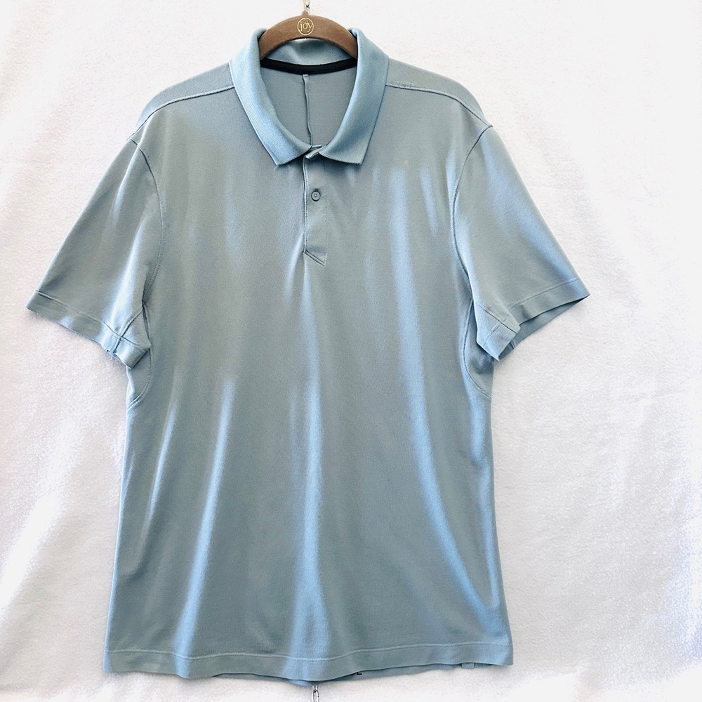 Lululemon Tech Pique Polo Mens M Zinc Short Sleeve Shirt Blue Cast